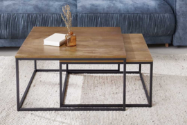 Set van 2 design salontafels ELEMENTS 75cm Sheesham stone finish