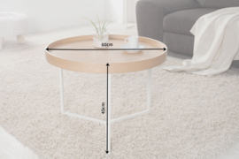 Extravagante salontafel MODULAR 60cm naturel eiken wit rond incl. dienblad