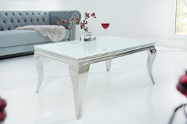 Elegante salontafel MODERN BAROQUE 100cm zilver met wit opaal glas