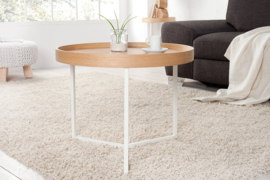 Extravagante salontafel MODULAR 60cm naturel eiken wit rond incl. dienblad