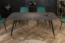 Design eettafel PARIS 180cm antraciet kristalglas met marmer decor