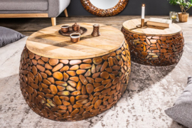 Set van 2 salontafels STONE MOSAIC 65cm koper acaciahout handgemaakte mozaïek look