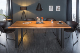 Massieve boomstam eettafel MAMMUT 200 cm wilde acacia 3,5 cm hoog industrieel sledeframe