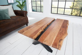 Massief houten salontafel AMAZONAS 120 cm acacia metaal zwarte boomrand