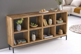 Massieve open wandkast IRON CRAFT 172 cm mangohout boekenplank acht vakken industrieel design