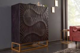 Massief dressoir SCORPION 100 cm zwart mangohout, uitgebreid 3D-houtsnijwerk