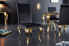 Elegante stoel MODERN BAROK zwart fluweel goud RVS poten