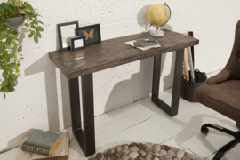 Design console tafel IRON CRAFT 115 cm mangohout grijs ijzeren bureau