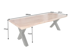 Eettafel Acaciahout bladdikte 6 cm lengte 200 cm