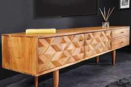 Massief houten tv-lowboard ALPINE 145 cm natuurlijke acacia retro-design met honingkleurige afwerking