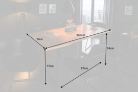 Massieve boomstam eettafel MAMMUT 140 cm wilde acacia 2,6 cm plaat industriële slede onderstel