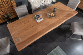 Massieve eettafel MAMMUT ARTWORK 200cm acacia 6cm blad naturel roestvrij staal