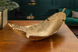 Design decoratieve schaal GOUD BLAD 62 cm goud met bladmotief.