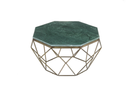 Salontafel DIAMOND 69 cm groen messing met marmeren blad