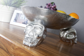 Ontwerp fruitschaal SKULL 35 cm zilveren aluminium schedelschaal