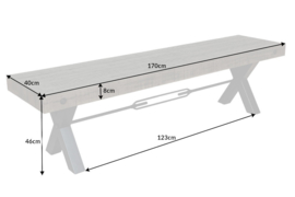 Massieve bank THOR 170 cm grijs gerecycled grenenhout in industrieel design