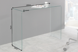 Extravagante glazen consoletafel FANTOME 100 cm transparant bureau volledig glazen tafel