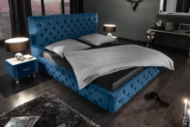 Elegant tweepersoonsbed PARIS 160x200cm donkerblauw fluweel Chesterfield design