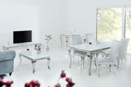 Elegante design eettafel MODERN BAROQUE 180cm wit roestvrijstalen opaal glazen tafelblad