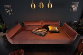 Retro slaapbank 220 cm oudroze fluwelen gouden voeten bed functie 3-zitsbank