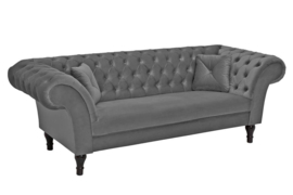 Elegante Chesterfield 3-zits bank PARIS 225cm fluweel stof zilvergrijs met 2 kussens