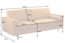 Luxe design 3-zitsbank 225 cm zitcomfort pocketvering bekleding stof fluweel mosterdgeel