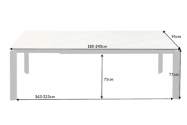 Uitschuifbare eettafel X7 180-240cm wit marmereffect keramisch blad modern design