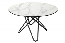 Extravagante eettafel ELLIPSE 120cm wit keramiek marmerlook ronde hairpin poten