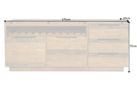 Massief dressoir FINCA 175 cm natuurlijk gerecycled grenen hout industrieel design met flessenhouder