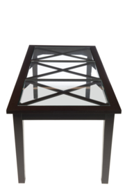 Eettafel Zwart Hout,Glas Rechthoek 180cm 3 Kruisen