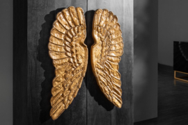 Extravagante highboard ANGEL 70 cm zwart mangohout met gouden vleugels