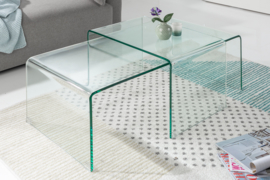 Hoge kwaliteit set van 2 glazen salontafel FANTOME 100 cm transparant