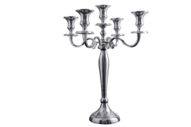 Kandelaar MODERN BAROK 40cm zilveren 5-armige kroonluchter gepolijst aluminium kaarshouder