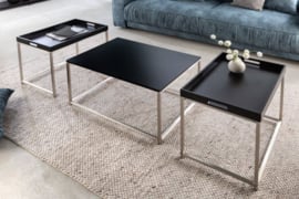 Moderne salontafel set van 3 ELEMENTS 75cm zwart stalen uitneembaar blad