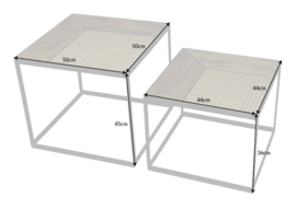 Set van 2 industriële salontafels VIENNA LOUNGE mangohout 50 cm met vlechtwerk