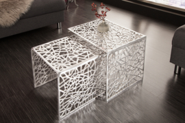 Handgemaakte salontafel ABSTRACT 49 cm set van 2 zilver in gap-design