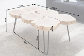 Design salontafel GOA 110cm acacia boomstam plakjes 4 cm tafelblad