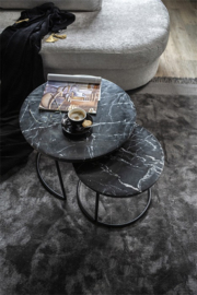 Salontafel rond set van 2 met marmer blad Zwart