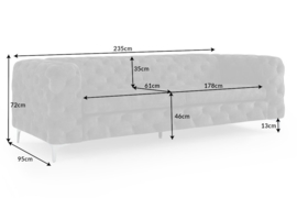 Chesterfield 3-zitsbank MODERN BAROK 235 cm donkergrijs fluweel 3-zits