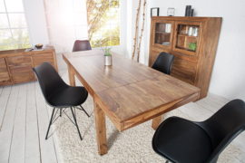 Massieve eettafel PURE 120-200cm Sheesham met verlengplaten met een unieke nerf