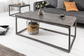 Industriële salontafel INFINITY HOME 100 cm grijs mangohouten frame, gebogen