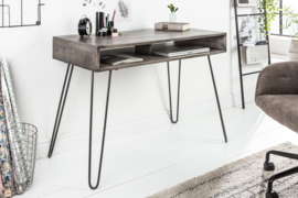Massief bureau SCORPION 100 cm met haarspeldpoten van grijs mangohout