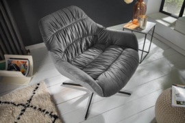 Draaifauteuil BIG DUTCH grijs fluweel met armleuningen in retrostijl