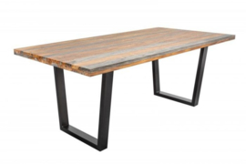 Massieve eettafel FIRE & EARTH 200cm sheesham hout grijze rookafwerking unieke nerf