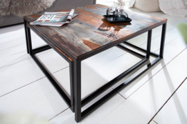 Design salontafel set van 2 ELEMENTS 75 cm Sheesham gerookte afwerking met ijzeren frame