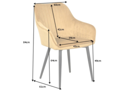 Edele fauteuil TURIN mosterdgeel fluweel met sierstiksels