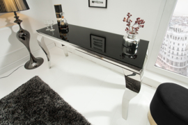Elegante console tafel MODERN BAROK 140 cm zwart roestvrij staal opaal glazen tafelblad
