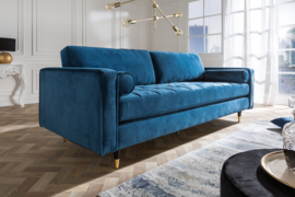 Elegante design 3-zitsbank COSY VELVET 225 cm aqua fluweel stof