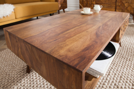 Massieve salontafel MYSTIC LIVING 110 cm naturel sheesham 3D-oppervlak massief hout