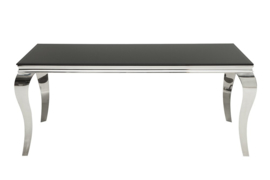 Elegante design eettafel MODERN BAROQUE 180 cm zwart roestvrijstalen opaal glazen tafelblad